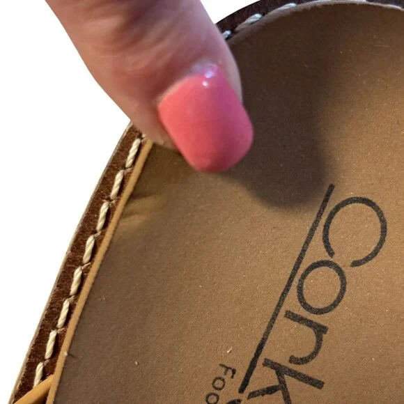 Corkys Floral Wedge Sandals Size 8 Cognac Slip-On Summer Shoes - Picture 7 of 8